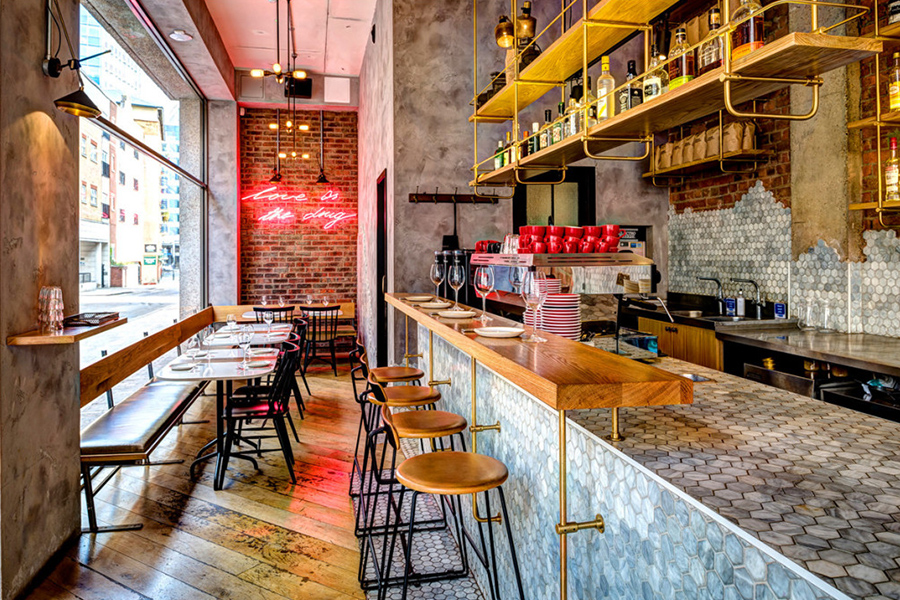 Restaurant Bar counter using marble mosaic tiles