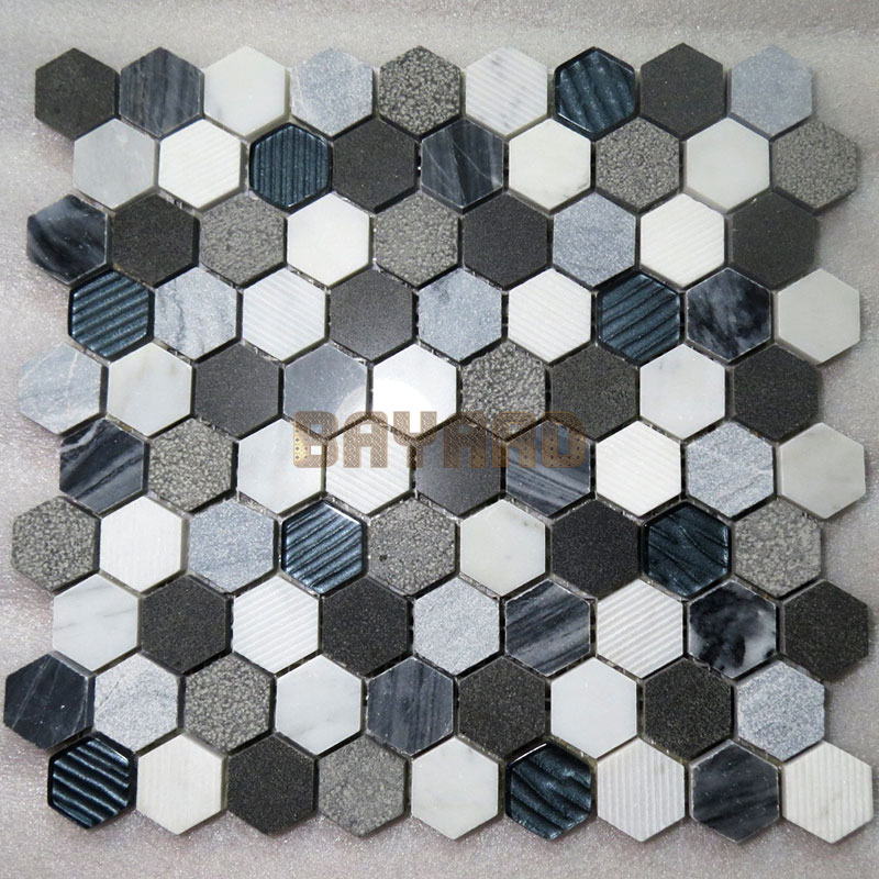 Marble mosaics anti-slip light grey mix white marble mosaic tiles blue stone mosaic tile AM301HY