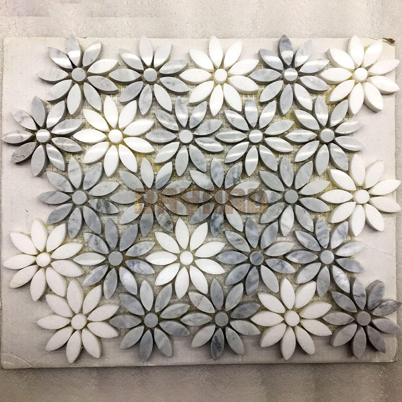 Flower shape marble mosaic tiles granite mosaic tile sheets silver grey mosaic tiles