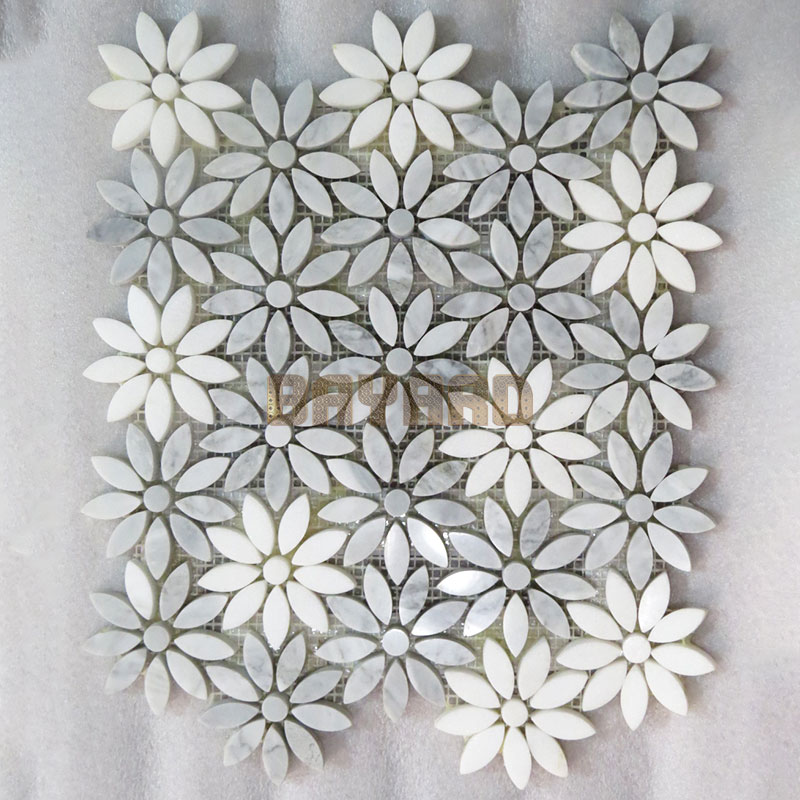 Flower shape marble mosaic tiles granite mosaic tile sheets silver grey mosaic tiles