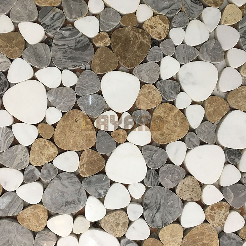 Many colors mix light emperador marble mosaic tiles pebble mosaic tile tumbled stone mosaic tile