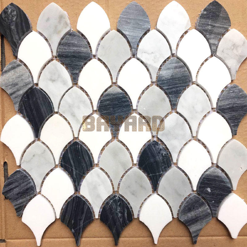 Spanish umbrella-type/shell-type chips marble stone mosaic tiles in Foshan Factory round mosaic tiles grey mosaic floor tiles black grey mosaic tiles