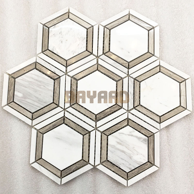 White Hexagan stone mosaic tiles mosaic tile backsplash natural stone mosaic wall tile