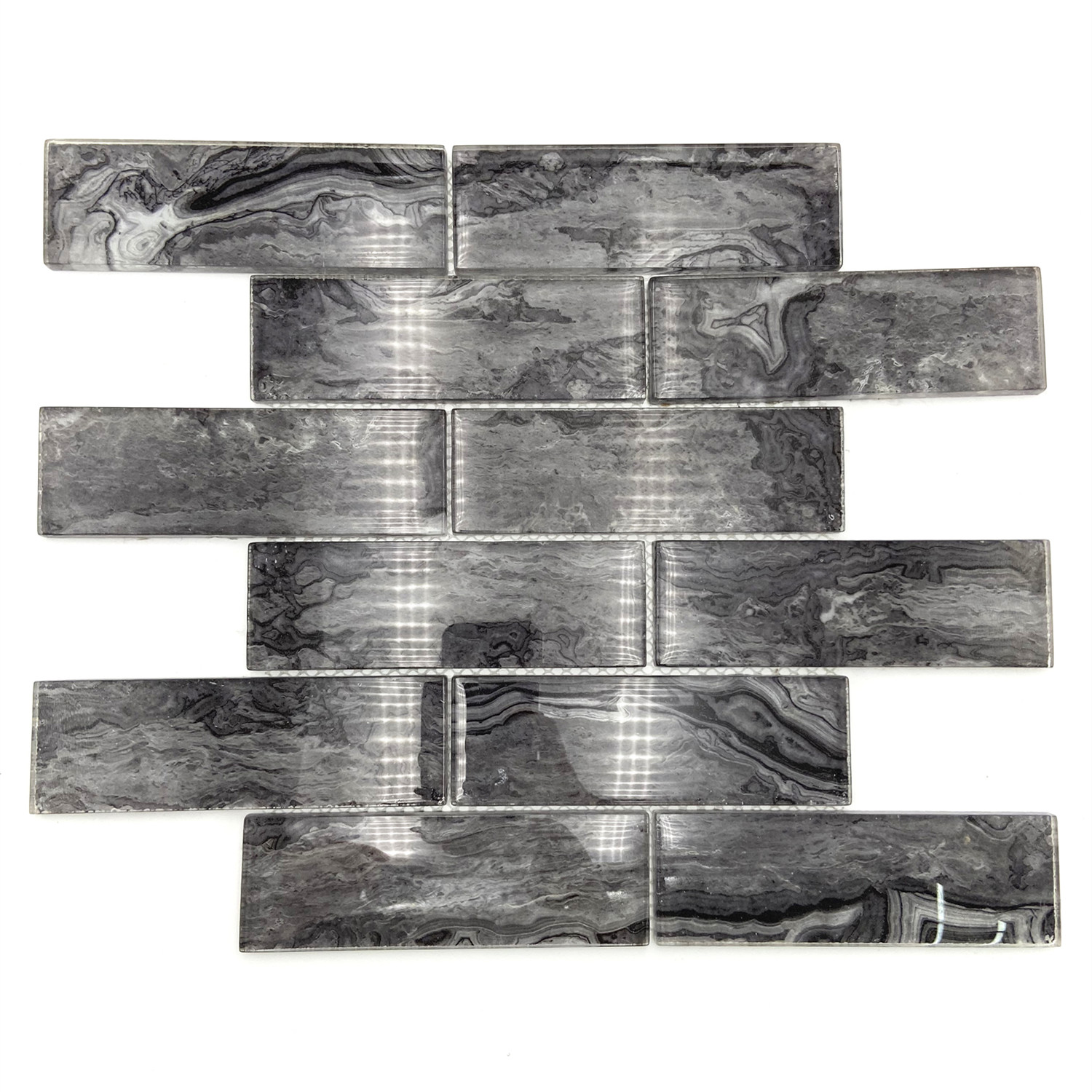 Black marble pattern glass mosaic tile