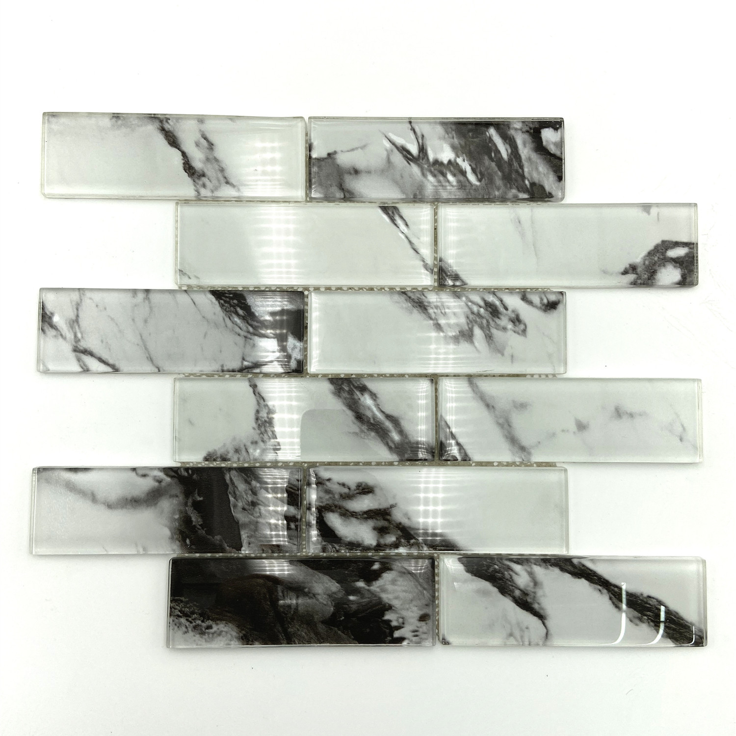 Volakas or Carrara glass mosaic tile