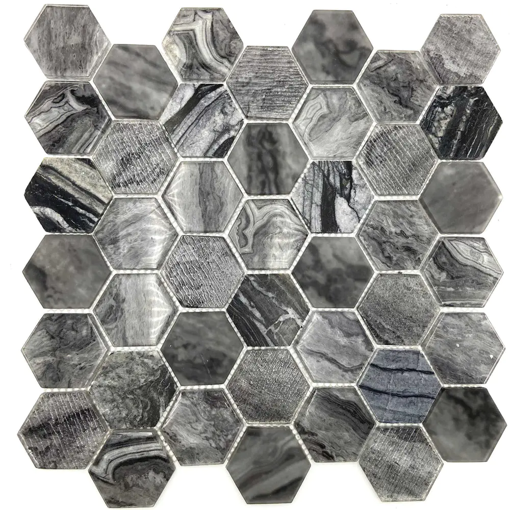 Black glass mixed stone mosaic tile