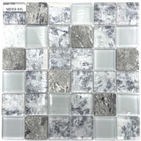 White mixed grey glass and stone mosaic tile